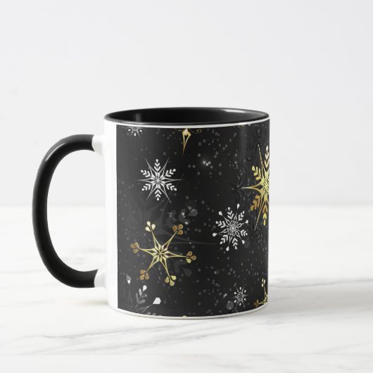 Xmas Golden Snowflakes op zwarte achtergrond Mok (Links)