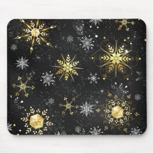 Xmas Golden Snowflakes op zwarte achtergrond Muismat