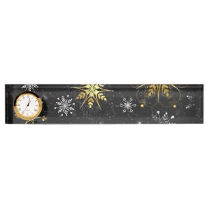 Xmas Golden Snowflakes op zwarte achtergrond Naambordje