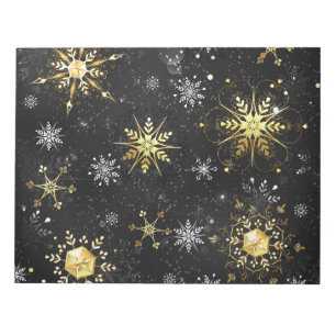 Xmas Golden Snowflakes op zwarte achtergrond Notitieblok