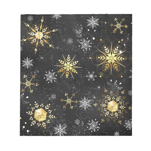 Xmas Golden Snowflakes op zwarte achtergrond Notitieblok (Voorkant)