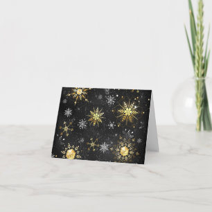 Xmas Golden Snowflakes op zwarte achtergrond Notitiekaartje
