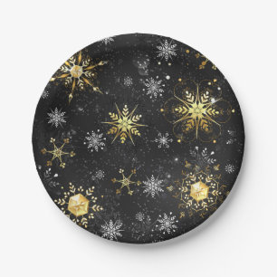 Xmas Golden Snowflakes op zwarte achtergrond Papieren Bordje