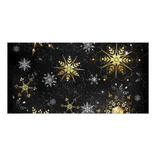 Xmas Golden Snowflakes op zwarte achtergrond Perfect Poster