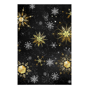 Xmas Golden Snowflakes op zwarte achtergrond Perfect Poster
