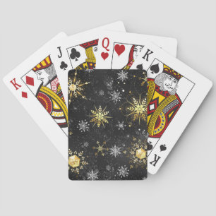 Xmas Golden Snowflakes op zwarte achtergrond Pokerkaarten