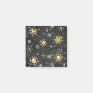 Xmas Golden Snowflakes op zwarte achtergrond Post-it® Notes