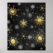 Xmas Golden Snowflakes op zwarte achtergrond Poster (Voorkant)