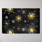 Xmas Golden Snowflakes op zwarte achtergrond Poster (Voorkant)