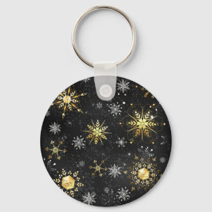 Xmas Golden Snowflakes op zwarte achtergrond Sleutelhanger