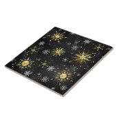 Xmas Golden Snowflakes op zwarte achtergrond Tegeltje (Zijkant)