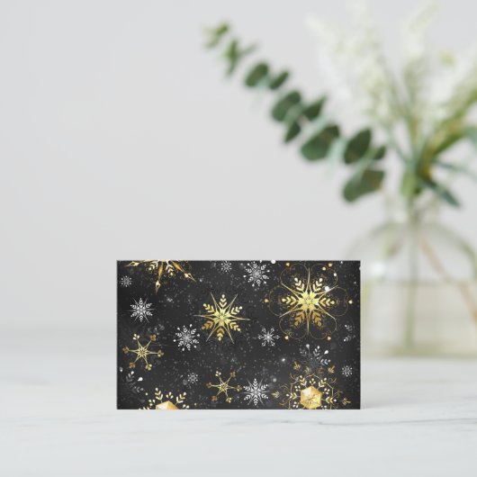 Xmas Golden Snowflakes op zwarte achtergrond Visitekaartje (Staand voorkant)