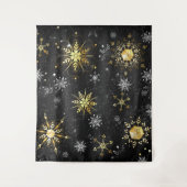 Xmas Golden Snowflakes op zwarte achtergrond Wandkleed (Voorkant)