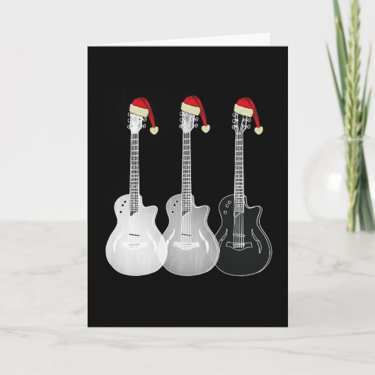 Xmas Guitar Santa Black en White Kaart (Voorkant)