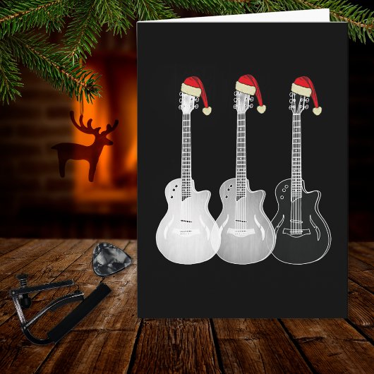 Xmas Guitar Santa Black en White Kaart