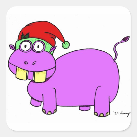 Xmas Hippo-stickers - set van 20 Vierkante Sticker (Voorkant)