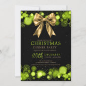 Xmas Holiday Dinner Party Winter Gold Bow Green Kaart (Voorkant)