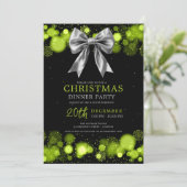 Xmas Holiday Dinner Party Winter Silver Bow Green Kaart (Staand voorkant)