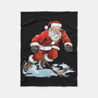 Xmas Holiday Fun Santa Playing Ice Hockey Christma Fleece Deken