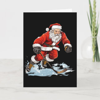 Xmas Holiday Fun Santa Playing Ice Hockey Christma Kaart