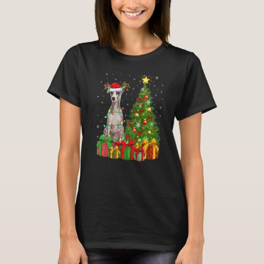 Xmas Holiday Licht Santa Whippet Dog Kerstmis Tr T-shirt (Voorkant)