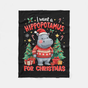 Xmas Ik wil een nijlpaard voor kerst Schattigee hi Fleece Deken