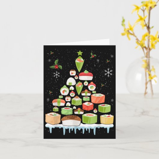 Xmas Japanese Sushi Christmas Tree Holiday Pajama Kaart (Gele Bloem)