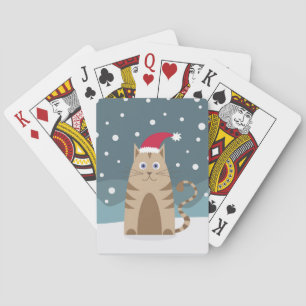 Xmas kat met een kersthoed pokerkaarten