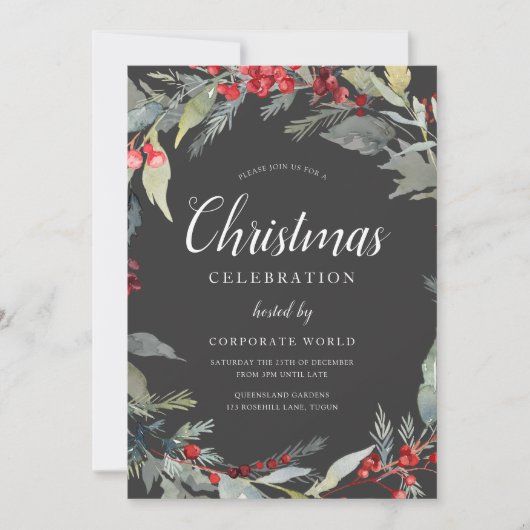 Xmas Krans Corporate Grijs Kerstfeest Kaart (Voorkant)