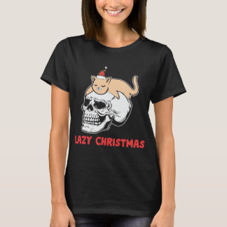 Xmas Lazy Kerstslaap Kat Kitten Skull T-shirt