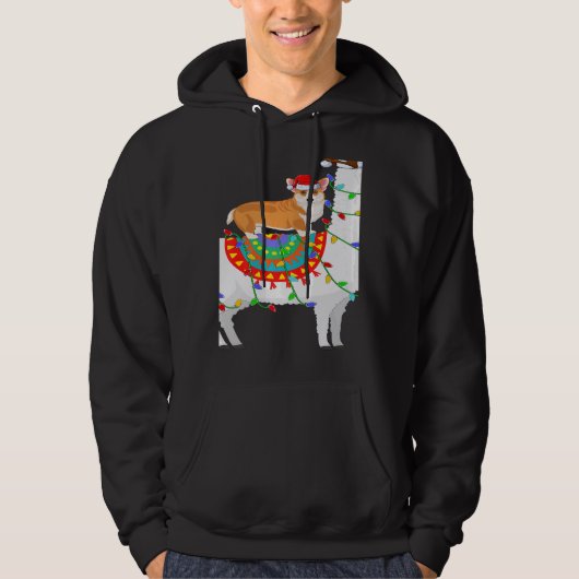 Xmas Lighting Corgi Dog Riding Llama Christmas Hoodie (Voorkant)