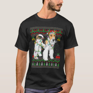 Xmas Lighting Matching Ugly Wire Fox Terrier Dog C T-shirt