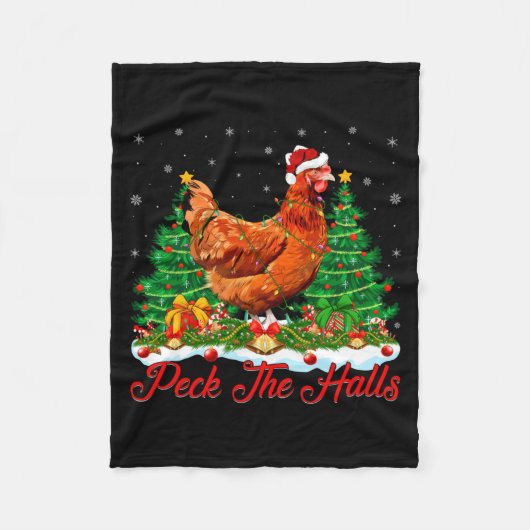 Xmas Lighting Santa Hat Chicken Christmas Tree  Fleece Deken (Voorkant)