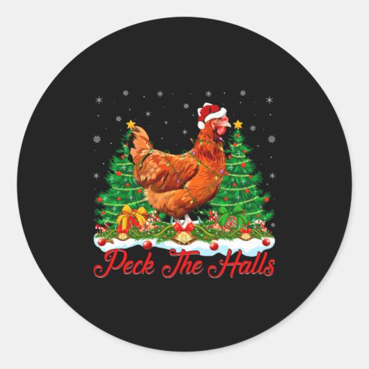 Xmas Lighting Santa Hat Chicken Christmas Tree  Ronde Sticker (Voorkant)