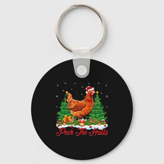 Xmas Lighting Santa Hat Chicken Christmas Tree  Sleutelhanger (Voorkant)
