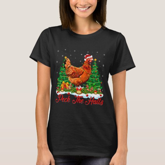 Xmas Lighting Santa Hat Chicken Christmas Tree  T-shirt (Voorkant)