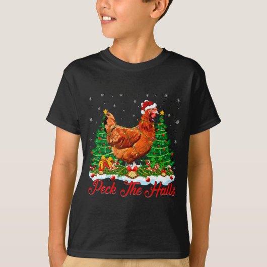 Xmas Lighting Santa Hat Chicken Christmas Tree  T-shirt (Voorkant)