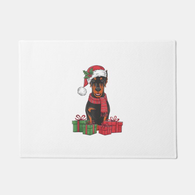 Xmas Lighting Santa Hat Doberman Dog Christmas _3 Deurmat (Voorkant)