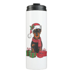 Xmas Lighting Santa Hat Doberman Dog Christmas _3 Thermosbeker