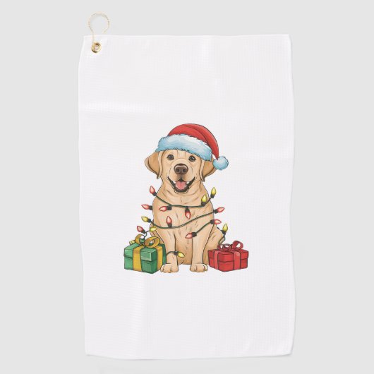 Xmas Lighting Santa Hat Labrador Retriever Dog Chr Golfhanddoek (Voorkant)