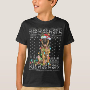 Xmas Lighting Santa Hat Ugly German Shepherd Chris T-shirt