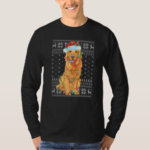 Xmas Lighting Santa Hat Ugly Golden Retriever Chri T-shirt