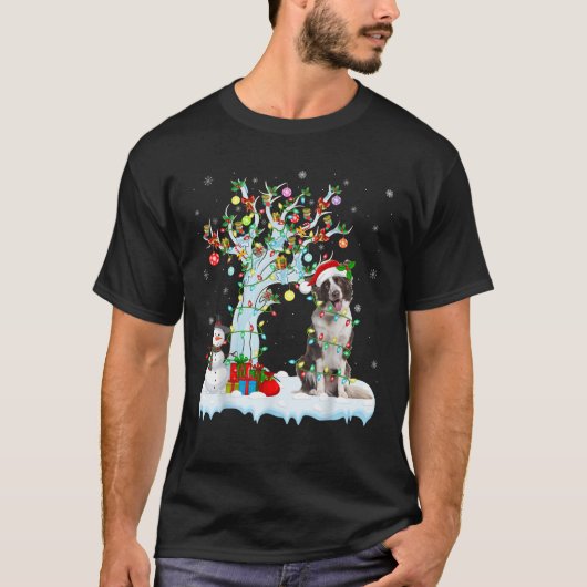 Xmas Lighting Tree Santa Hat Border Collie Dog Chr T-shirt (Voorkant)