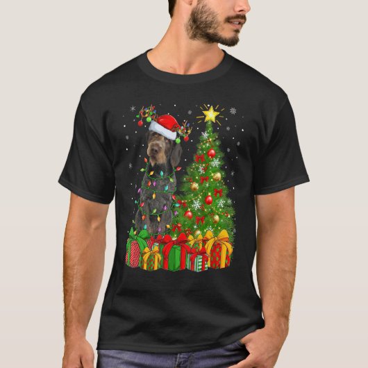 Xmas Lights German Wirehaired Pointer Dog Christma T-shirt (Voorkant)
