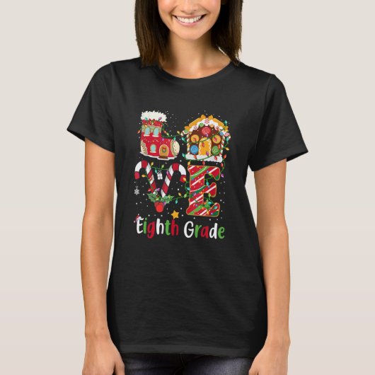 Xmas Lights Love 8ste graad leraar kerst T-shirt (Voorkant)