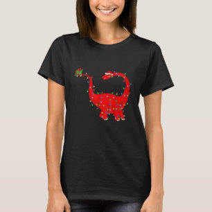 Xmas Lights Santa Brontosaurus Dinosaur Kerstmis T-shirt