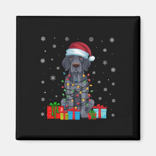 Xmas Lights Santa Duitse Kortharige Pointer Dog C Magneet (Voorkant)