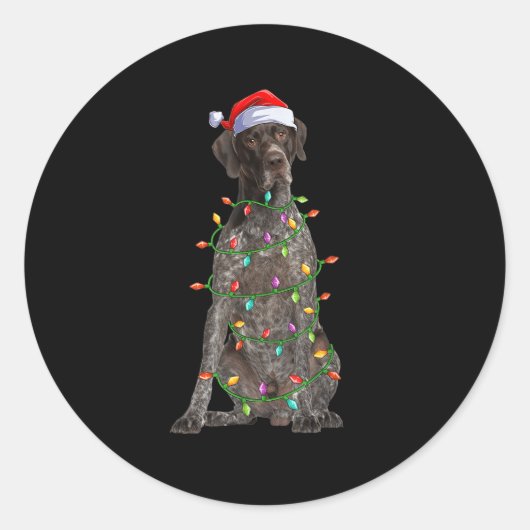 Xmas Lights Santa German Shorthaired Inter Dog Chr Ronde Sticker (Voorkant)