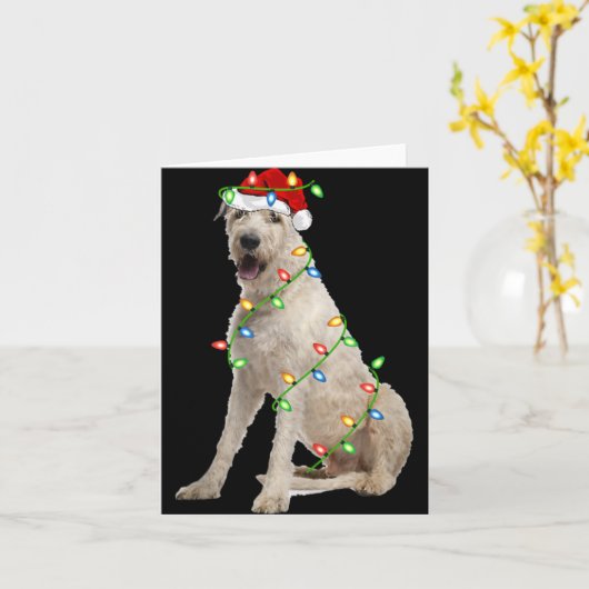 Xmas Lights Santa Hat Irish Wolfhound Dog Christma Kaart (Gele Bloem)