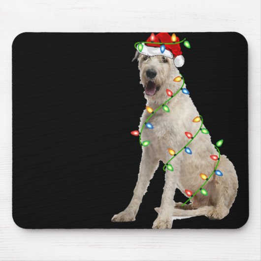 Xmas Lights Santa Hat Irish Wolfhound Dog Christma Muismat (Voorkant)